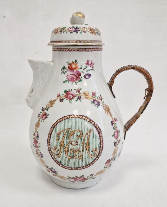 Chinese export porcelain covered jug of baluster shape with shell spout, all painted in famille rose - Image 3 of 42