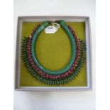 Sveva collarette necklace, green with pink, blue, green and grey borders, in box