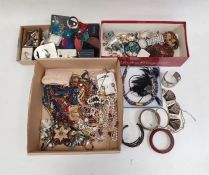 Beaded and metal necklaces, bangles and various earrings (3 boxes)