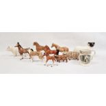Beswick bull, nine other dogs, horses and model animals and Adams pottery mug (11)