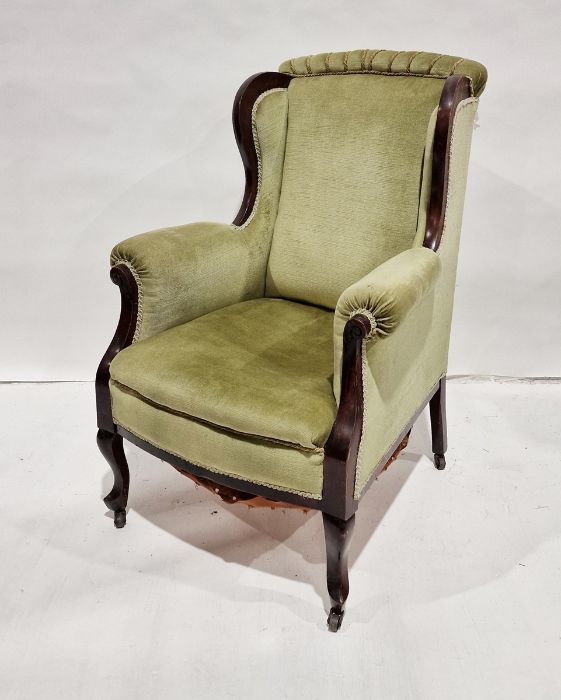 Late 19th century two-seat sofa and similar armchair in green wingback upholstery, on cabriole front - Image 2 of 2