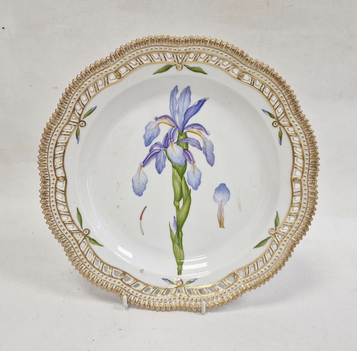 Royal Copenhagen 'Flora Danika' plate 'Iris Spuria L', no.3526 with pierced gilt serrated border,