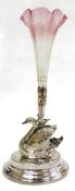 Electroplated epergne in the form of a swan, on oval stepped base, with pink and yellow variegated