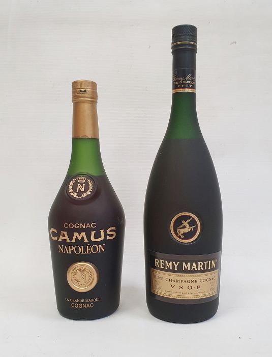 Bottle of Remy Martin Fine Champagne Cognac V.S.O.P. 1 litre and a bottle of Camus Napoleon