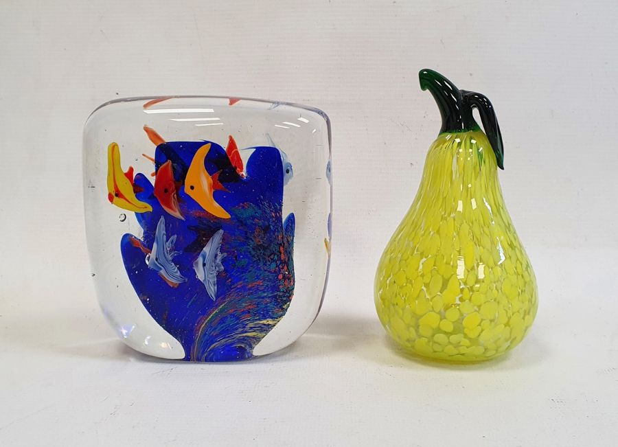 Murano glass 'Aquarium' paperweight of square form and a Murano Art glass paperweight in the form of