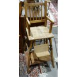 Vintage child's high chair, vintage child's cot and two folding card tables (4)