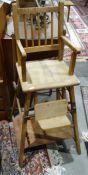 Vintage child's high chair, vintage child's cot and two folding card tables (4)