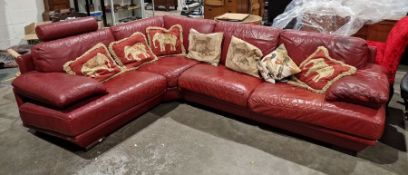 Natuzzi designer red leather corner sofa