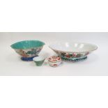 Chinese bowl having everted ogee moulded rim, turquoise interior and painted exterior with figures
