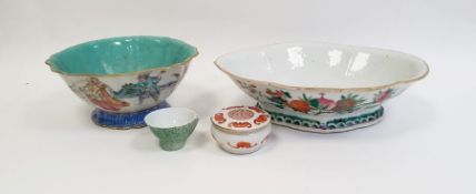 Chinese bowl having everted ogee moulded rim, turquoise interior and painted exterior with figures