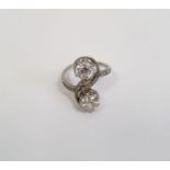 Diamond two-stone crossover ring, each diamond approx. 0.7ct and on scroll crossover branch inset