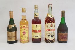 Bottle of Centenario Solera Terry Brandy 1 litre, a bottle of Veterano Solera Osbourne Brandy 1