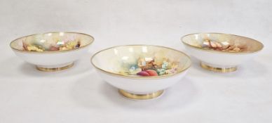 Three Caverswall limited edition fruit painted bowls, two by R A Shufflebotham and one by L
