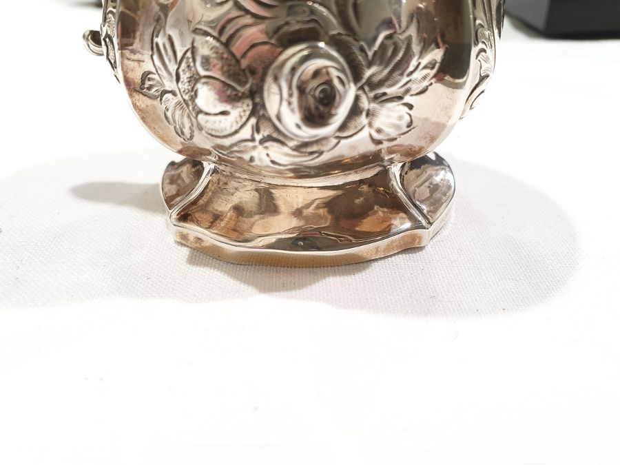 Victorian silver christening mug, baluster shaped, panelled with floral repousse, scroll handle, - Image 3 of 12