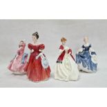 Three Royal Doulton figures 'May Time' HN113, 'Winsome' HN2220, 'Hilary' HN2335 and a Royal