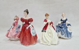 Three Royal Doulton figures 'May Time' HN113, 'Winsome' HN2220, 'Hilary' HN2335 and a Royal