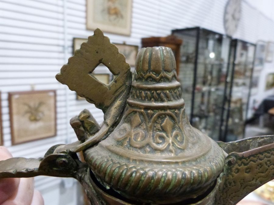 Four 19th century or later, Yemeni/Islamic copper Dallah coffee pots, one with dotted brass decorati - Image 14 of 18
