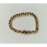 15ct gold, turquoise and pearl bracelet, oval link set with pearl and turquoise cabochon stones,