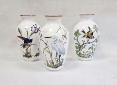 Three Franklin porcelain limited edition vases 'Meadowland Bird Vase', 'Woodland Bird Vase' and '