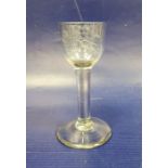 Georgian-style drinking glass, the bowl with etched floral decoration Condition Reportslight chip to