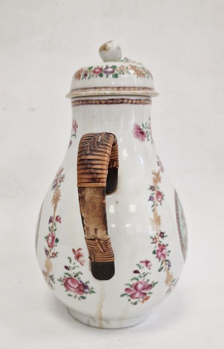 Chinese export porcelain covered jug of baluster shape with shell spout, all painted in famille rose - Image 2 of 42
