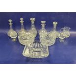 Pair of Waterford crystal brandy glasses, a Waterford crystal bowl of square form, assorted cut