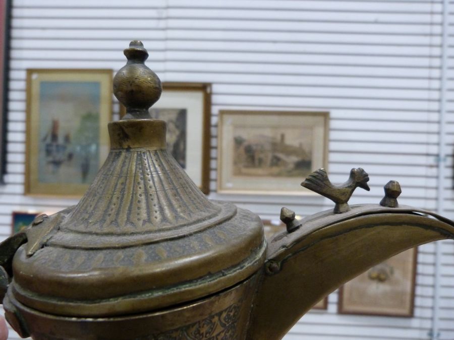 Four 19th century or later, Yemeni/Islamic copper Dallah coffee pots, one with dotted brass decorati - Image 6 of 18