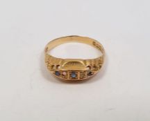 18ct gold ring set three pale blue stones and white stone (one missing) Condition ReportWeight