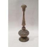 Possibly Burmese silver-coloured metal rose water sprinkler with embossed decoration, on circular