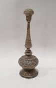 Possibly Burmese silver-coloured metal rose water sprinkler with embossed decoration, on circular