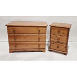 Modern pine chest of three drawers, the rectangular top with canted corners, moulded edge, on