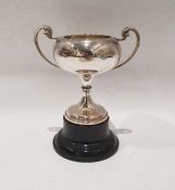 Continental silver trophy cup marked, circular with scroll handles, 192.6g approx.,