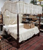 Reproduction mahogany kingsize four-poster bed with tester, reeded and tapered uprights on