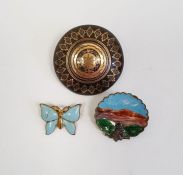 Georgian-style gold and silver pique work circular medallion brooch and two enamel brooches (3)