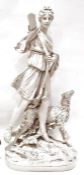 Large Royal Dux porcelain figure depicting a huntress with bow (possibly Artemis), accompained by a