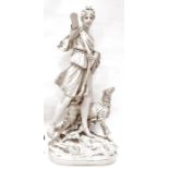 Large Royal Dux porcelain figure depicting a huntress with bow (possibly Artemis), accompained by a