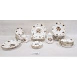 Royal Worcester china dinner service, mainly for six, decorated in brown and blue with foliage and