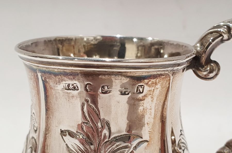Victorian silver christening mug, baluster shaped, panelled with floral repousse, scroll handle, - Image 2 of 12
