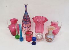 Alum Bay iridescent glass vase, a Caithness 'Silver Rain' paperweight, a bottle-shaped narrow-necked