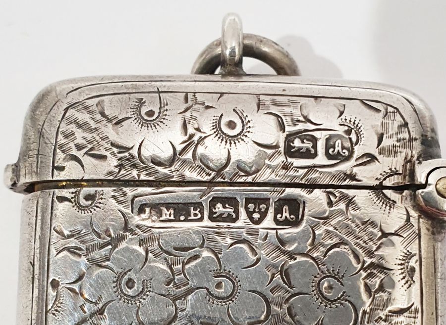 Late Victorian silver vesta with foliate decoration, Chester 1901, John Millward Banks and a - Image 2 of 4