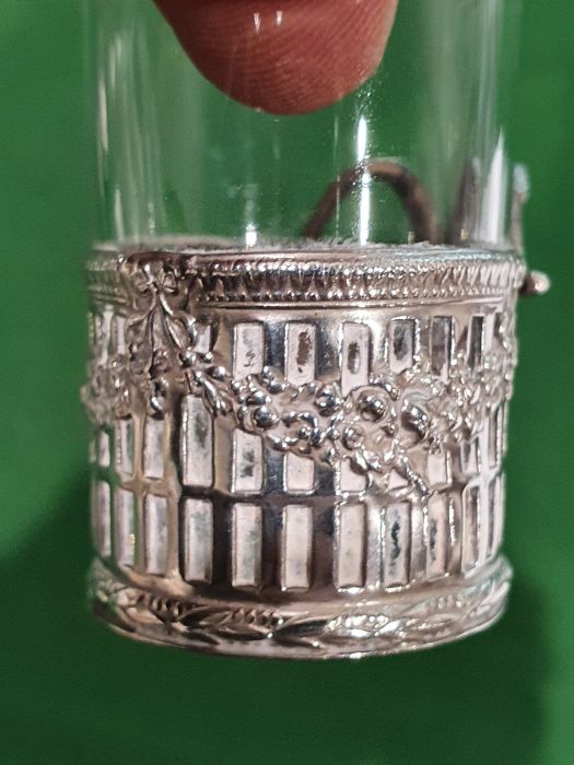 Possibly German glass shot glasses with silver mounts and handles, indistinctly marked to base ( - Image 7 of 11