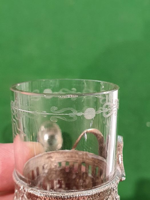 Possibly German glass shot glasses with silver mounts and handles, indistinctly marked to base ( - Image 10 of 11