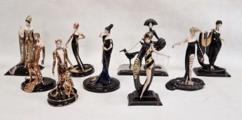 Nine Franklin Mint 'Erte' limited edition collection figures, all black and gilt in the Art Deco