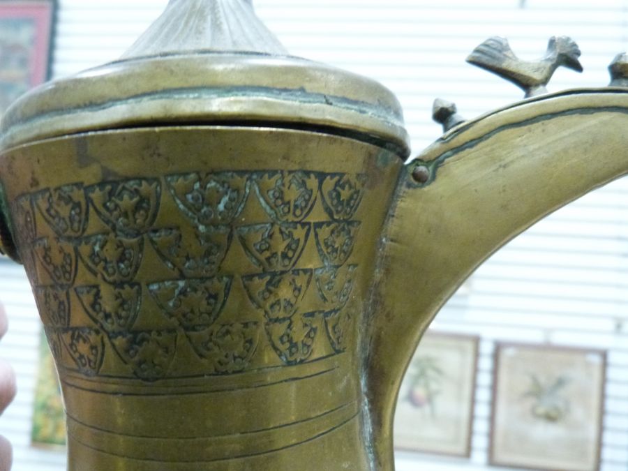 Four 19th century or later, Yemeni/Islamic copper Dallah coffee pots, one with dotted brass decorati - Image 7 of 18