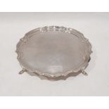 20th century silver salver of circular lobed form, on four feet, Sheffield 1971, Poston Products