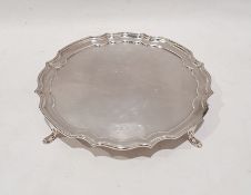 20th century silver salver of circular lobed form, on four feet, Sheffield 1971, Poston Products