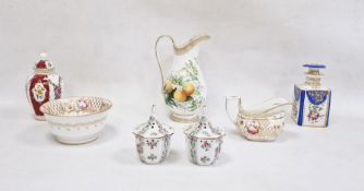 19th century Copeland china jug, rose and orange painted (damaged), Victorian floral painted china