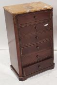 Reproduction miniature French-style marble-topped chest of six drawers with chamfered front corners,