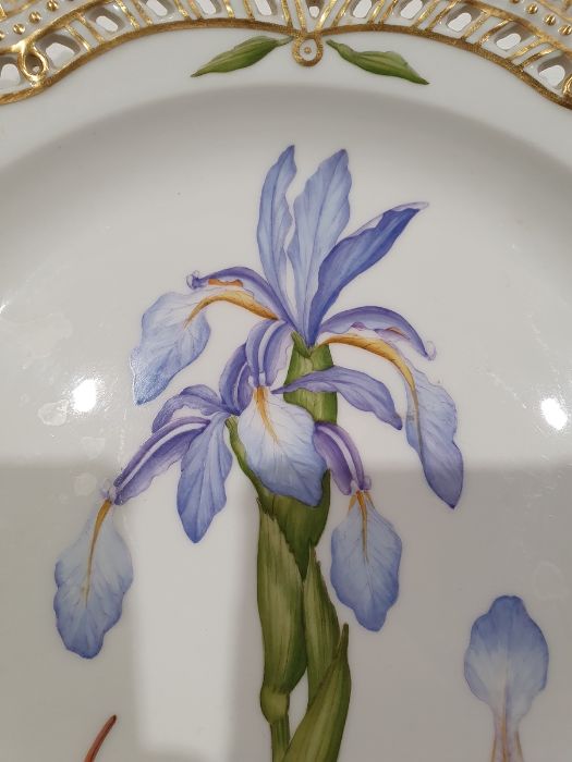Royal Copenhagen 'Flora Danika' plate 'Iris Spuria L', no.3526 with pierced gilt serrated border, - Image 3 of 8