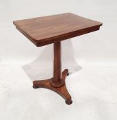 Mahogany occasional table, the rectangular top with rounded corners, faceted tapered column to